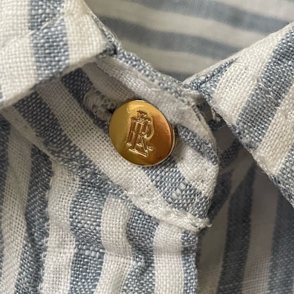 Ralph Lauren Black Label Linen Striped Tie-Front Button Down Collar Shirt Medium - Picture 12 of 15